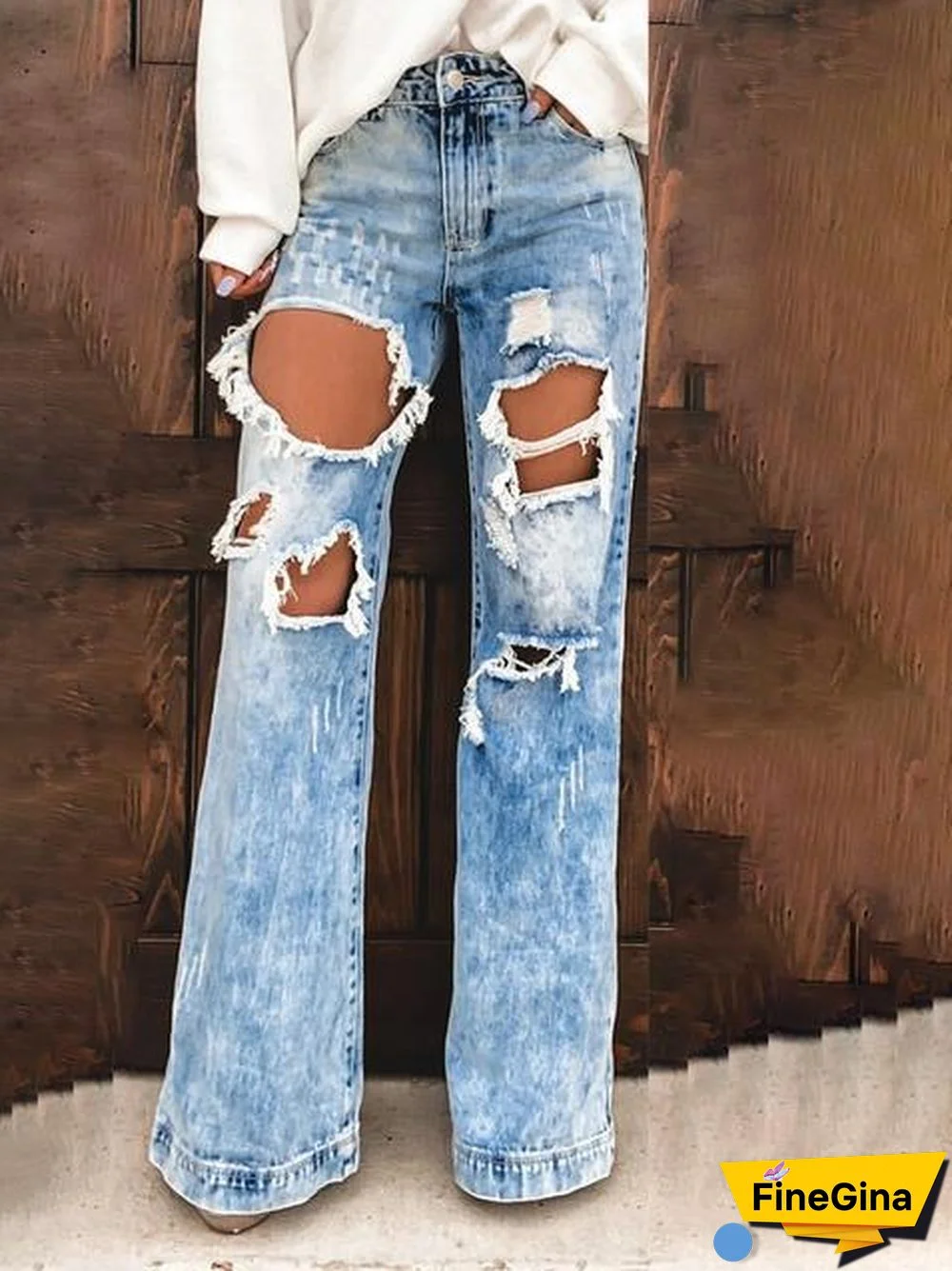 Ripped Wide-Leg Trouser Jeans