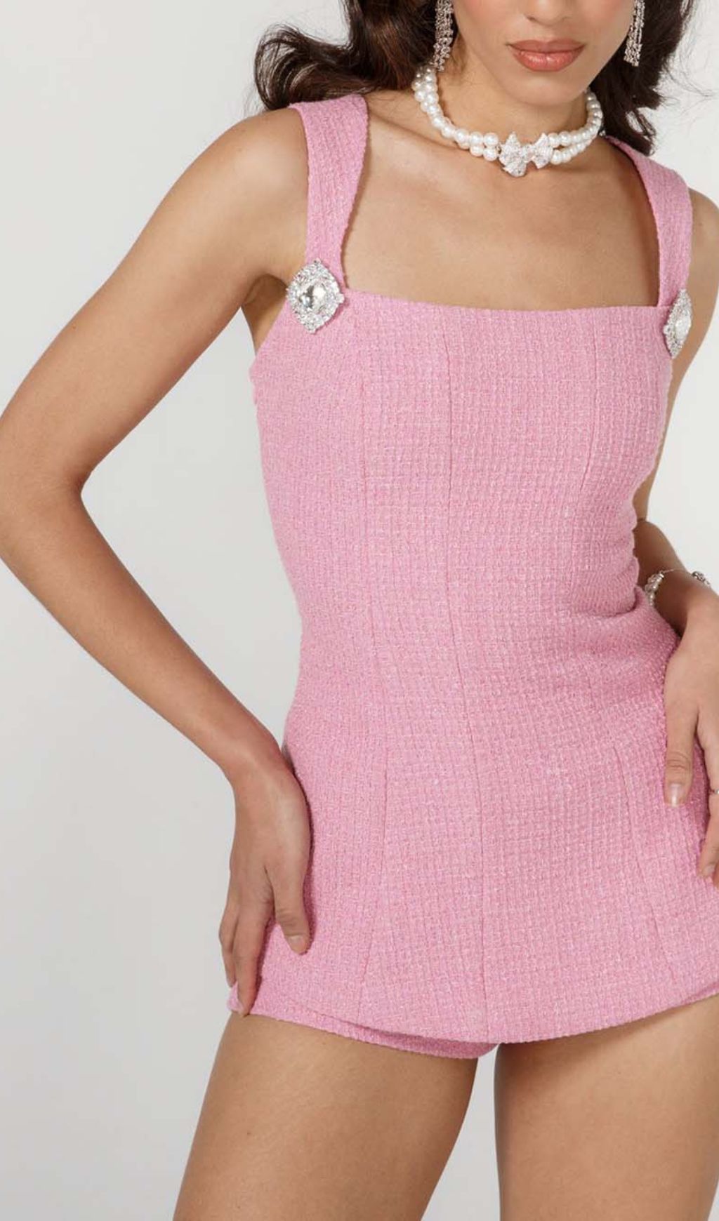 Bow-Embellished&nbsp;Rhinestone Two-Piece Set In Pink