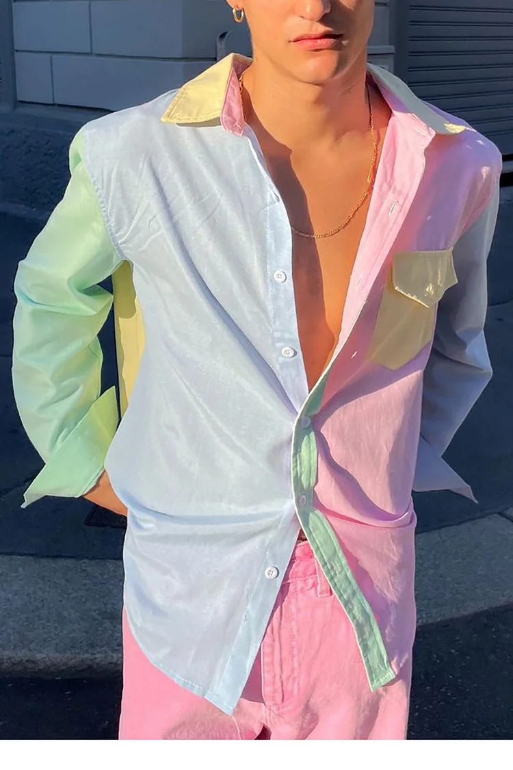 Colorblock Casual Long Sleeve Shirt With Pocket [Pre-Order]