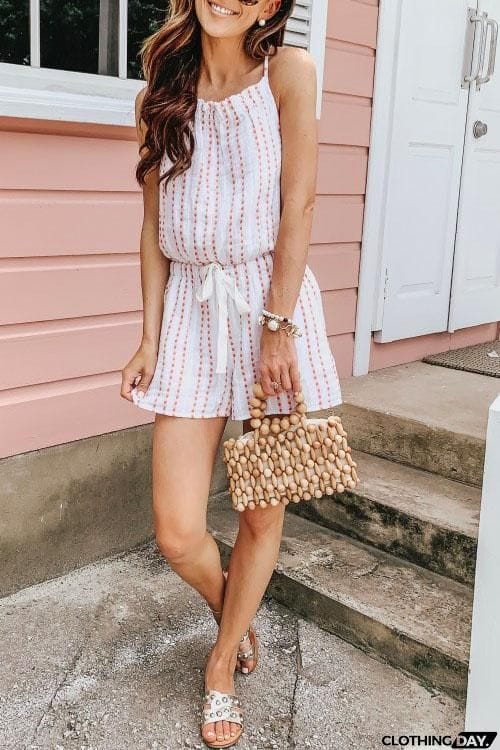 Stripe Sleeveless Drawstring Romper