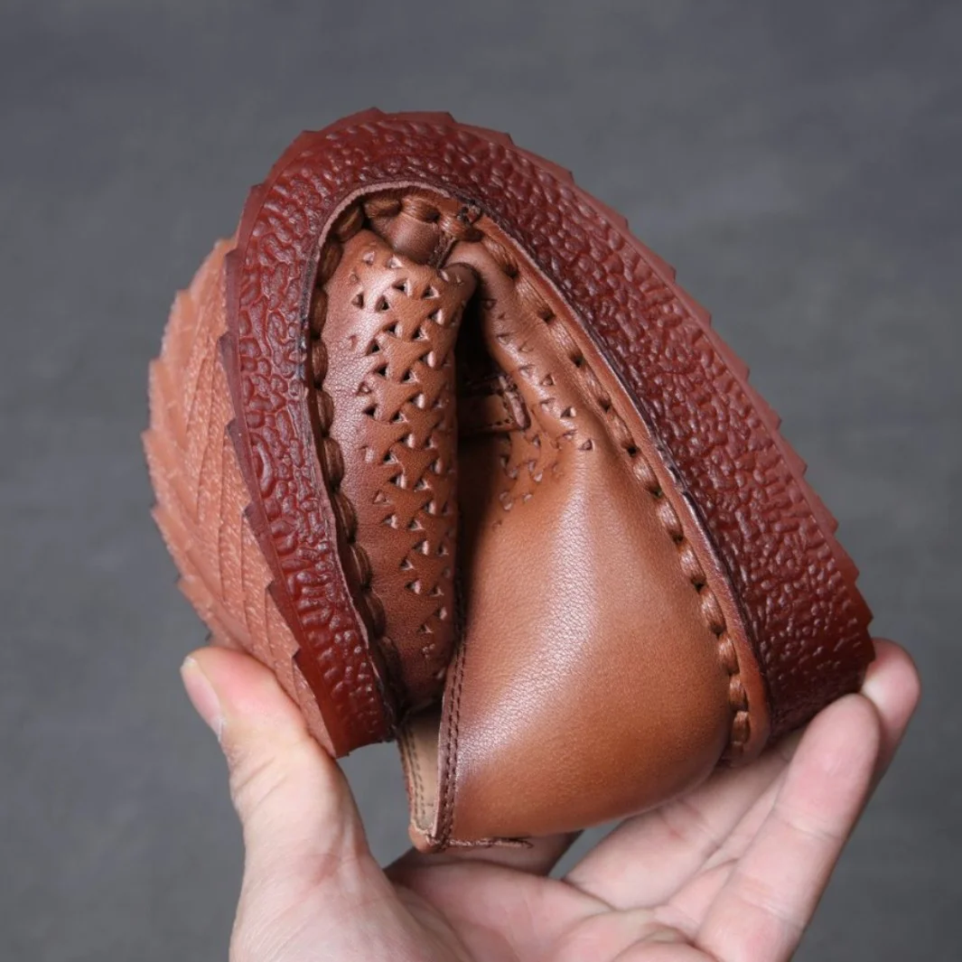 Yyvonne Time 99] Head-Level Cowhair Retro Hollow Sandals Women's Summer Flat Hole Shoes Comfortable Breathable Mother Shoes