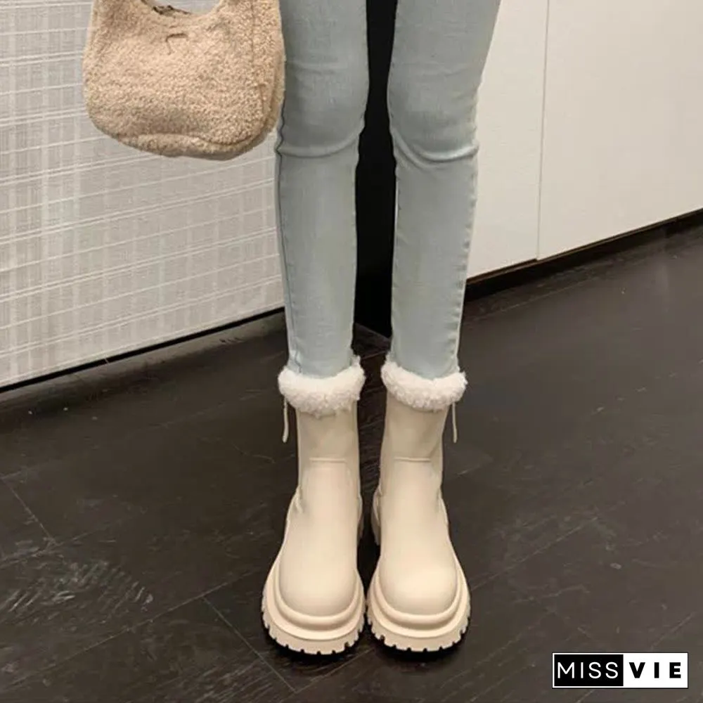 Chic Round Toe Plush Martin Boots