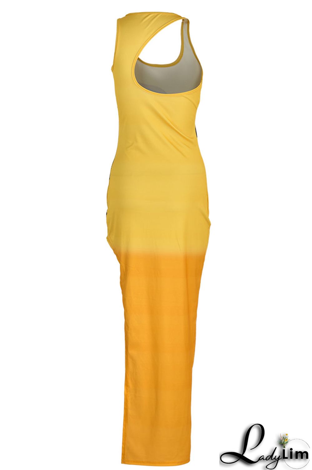 Orange Sexy Print Split Joint Slit O Neck Straight Dresses