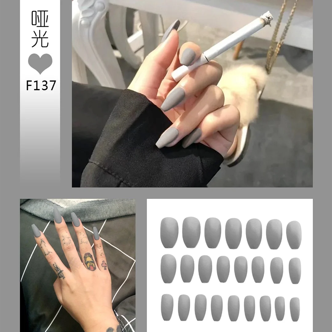 24pcs/box Full Cover fake Press on Nails Matte Yellow Pure Acrylic Frosted Ballerina acrylic for nails for Women and Girls-Nail Inspo