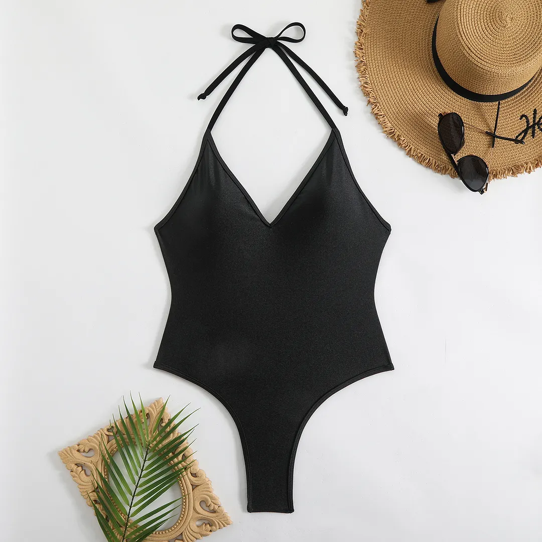 Churchf 2025 New Female Solid Hanging Neck Swimsuit Bikini Sexy Fashion Showback Swimsuit