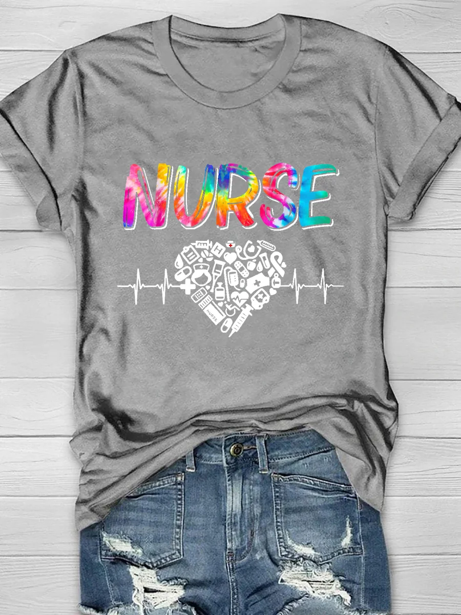 Nurse Heart Print Short Sleeve T-Shirt
