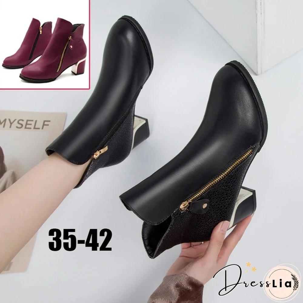 Autumn Winter Women  Martin Boots Female High Heel Thick with Side Zipper Large Size Ladies Boots