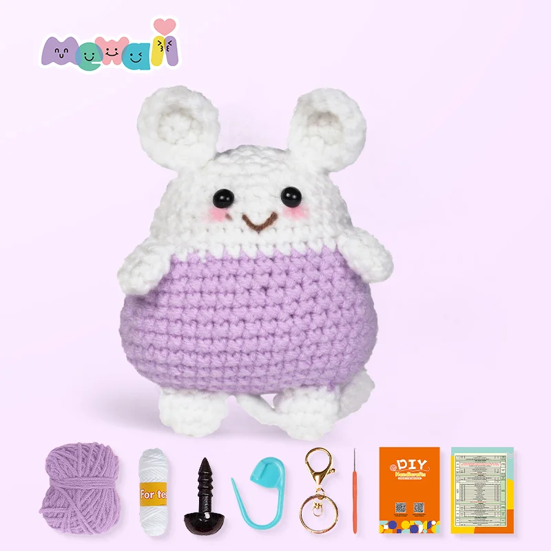 Mewaii Crochet Dog Mouse Kits with Easy Yarn Crochet Animals Knitting Kit For Adults