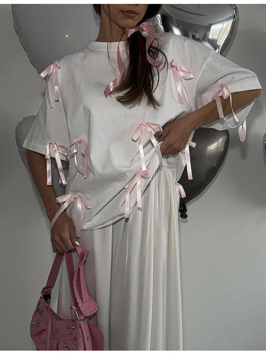 Athvotar Athvotar Summer New Long Tud Short-Sleeved T-Shirt Women's Leisure Loose Cotton Tops In Wind