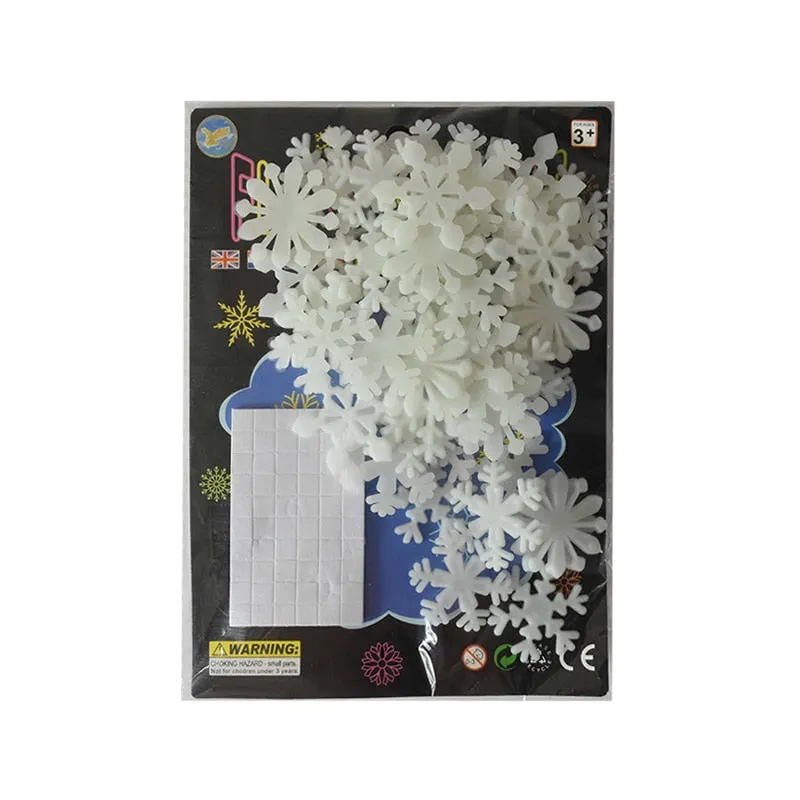 50pcs 3D Snowflake Luminous Wall Sticker Fluorescent Glow In The Dark Wall Decor for Home Kids Room Bedroom Christmas Decor