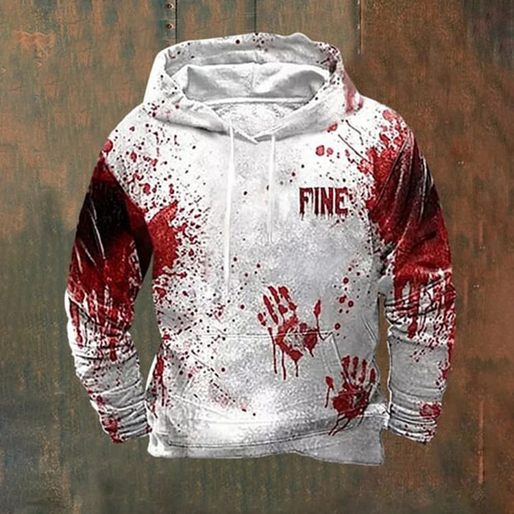 Broswear Men's Halloween Blood Stain Printed Long Sleeve Hoodie