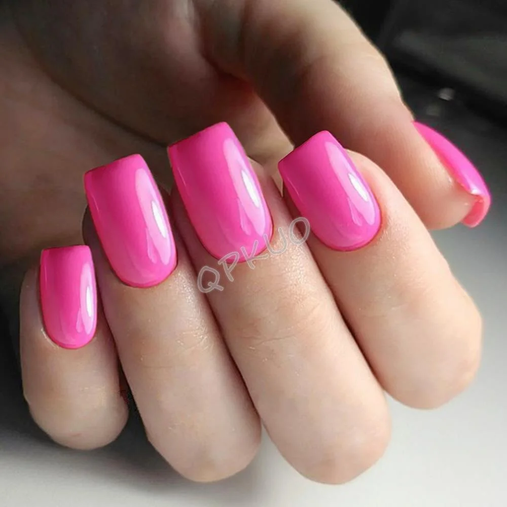 24Pcs Long Square Press On Fake Nails With Jelly Glue Shiny White Artificial False Fingernail Tip DIY Manicure Tools-Nail Inspo