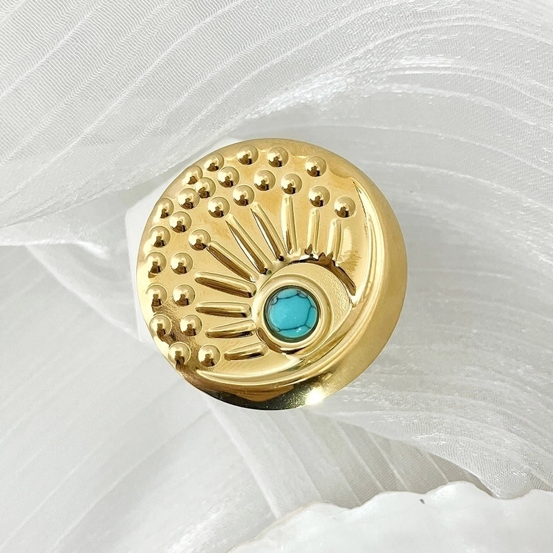 304 Stainless Steel 14K Gold Plated Vintage Style Plating Geometric Turquoise Open Rings