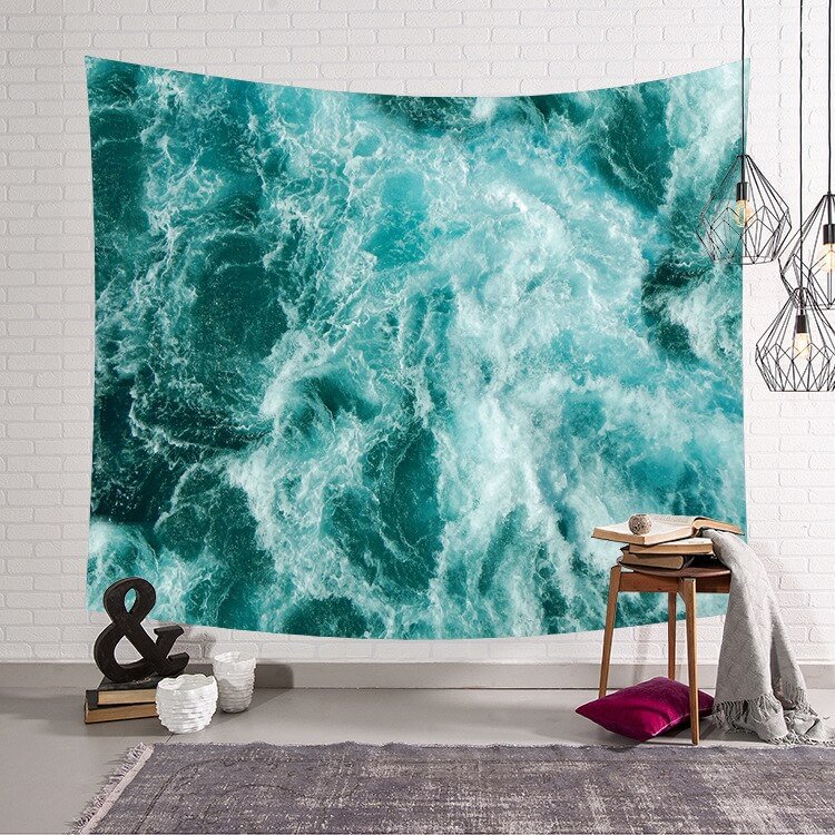 Blue Ocean Waves Sea Sunset Wall Hanging for Bathroom Room Decoration Tapestry
