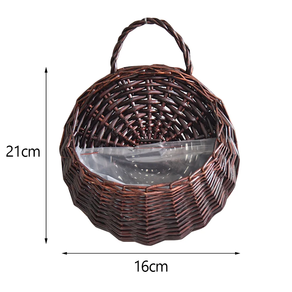 Wall Mount Wicker Flower Pot Hanging Woven Rattan Basket Decor (Dark Brown)