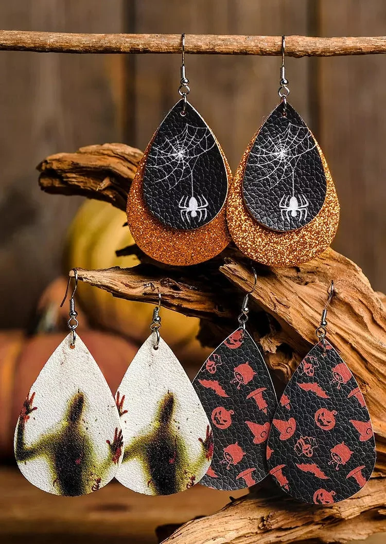 3Pairs Halloween Skull Bat Pumpkin Face Water Drop Earrings