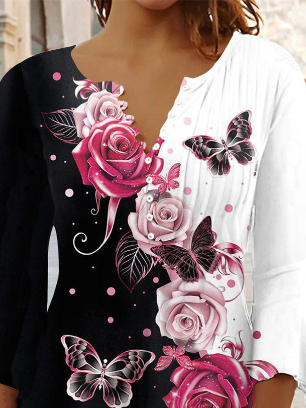 Women Half Sleeve V-neck Solid Color Dress