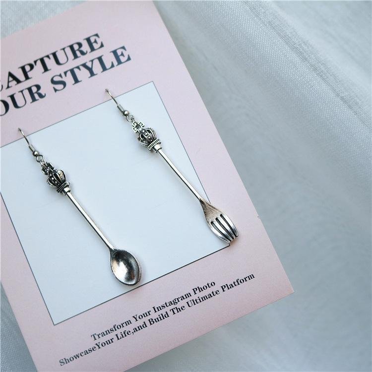 SPOON FORK TRIANGLE RULER STRAIGHT EDGE SCISSORS EARRINGS SET (4 Pairs)