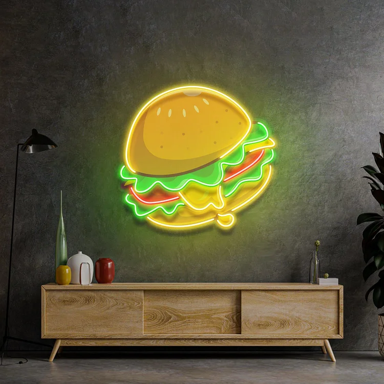 Cheese Burger Cartoon LED Neon Sign Light Art Wall Decor