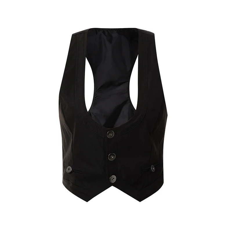 Gothic Y2K Vintage Black Jacket Vest Women Aesthetic Fairycore Grunge Sleeveless Button Crop Tank Tops Harajuku V-Neck Clothing