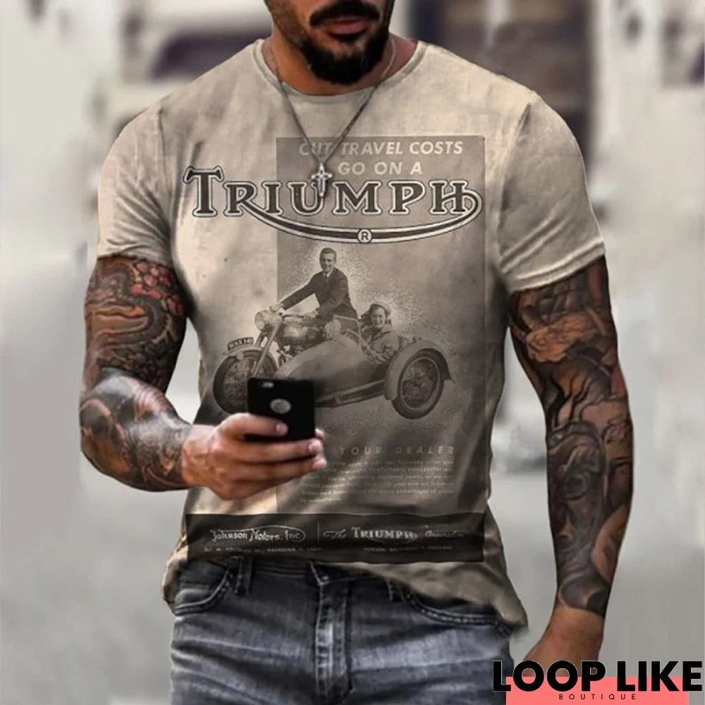 Men's Retro Casual T-Shirt Printed Short Sleeves For Men