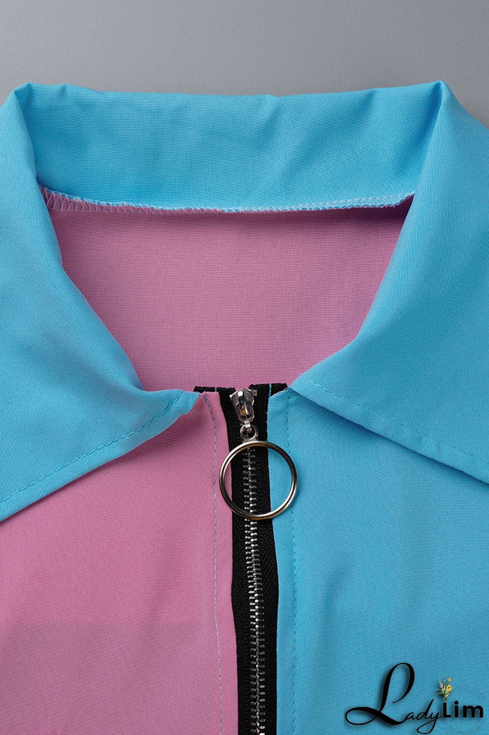 Light Blue Casual Solid Patchwork Zipper Collar Straight Plus Size Dresses