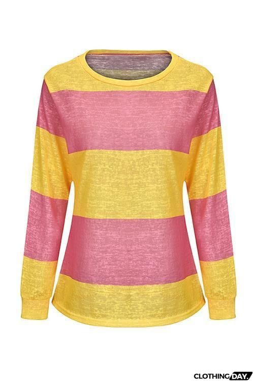 Color Block Stripe Long Sleeve T Shirt