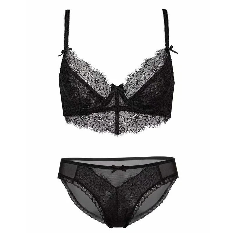CINOON New Top Sexy Underwear Set Push-up Bra And Panty Sets 3/4 Cup Brassiere Gather Sexy Bra Embroidery Lace Lingerie Set