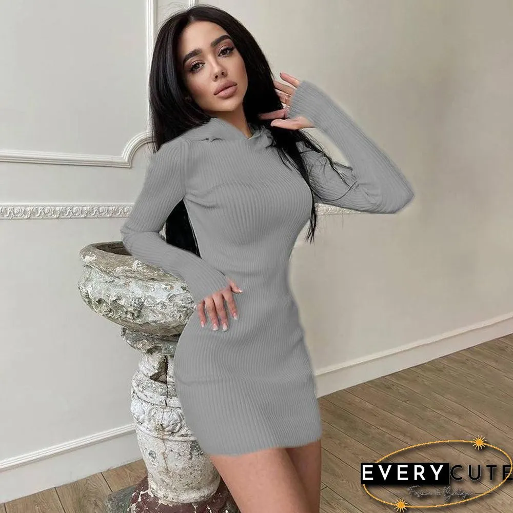 Slim Plain Long Sleeve Knit Bodycon Dress