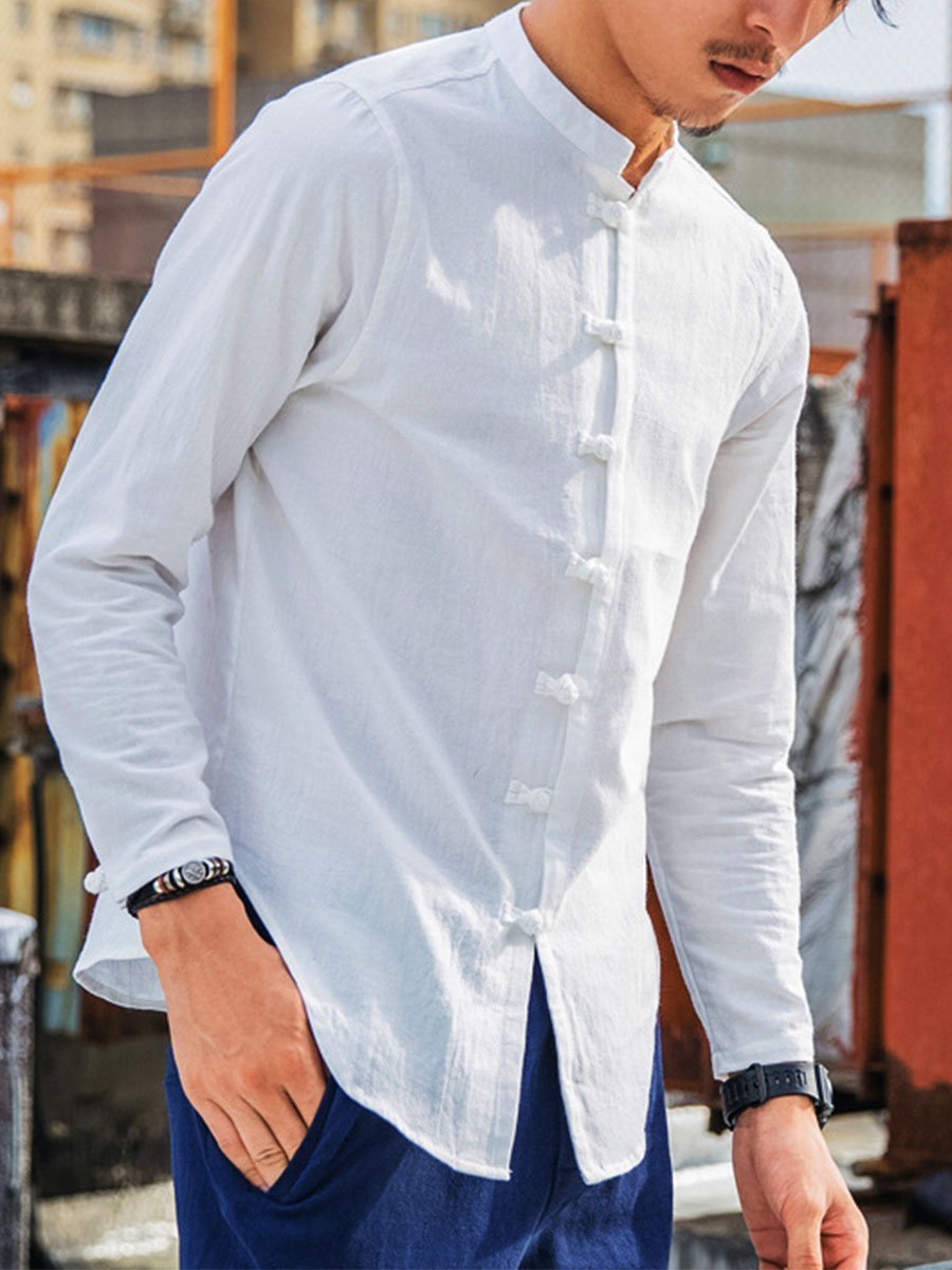 Mens Ethnic Cotton Flax Long Sleeve 