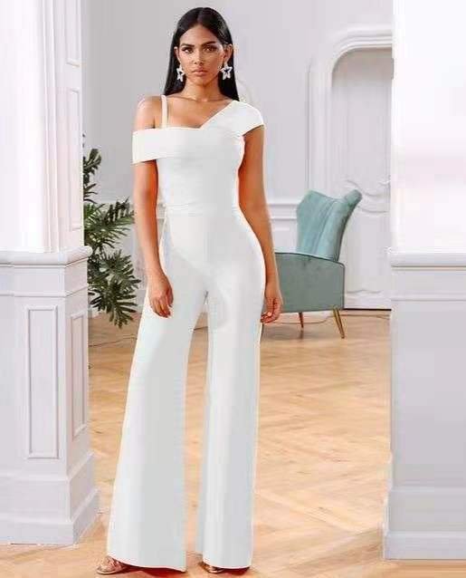 Fashion casual off-shoulder straight jumpsuit-zachics