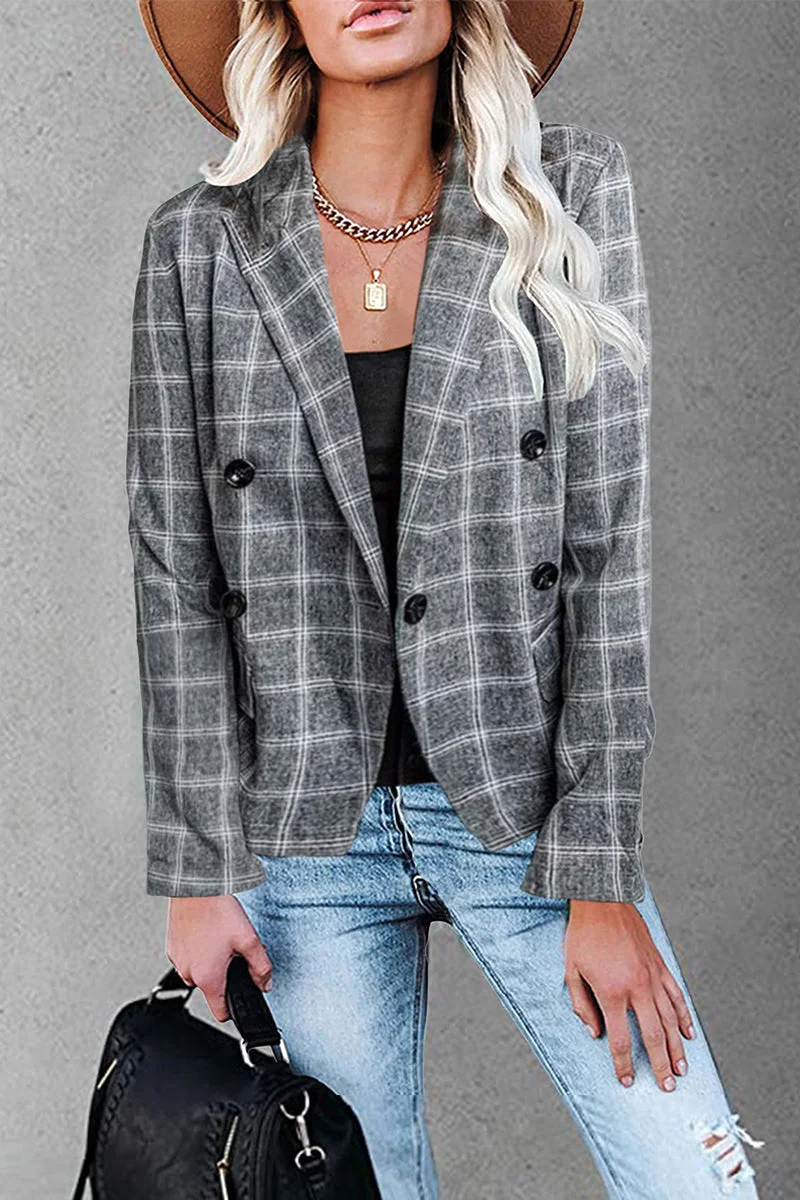 Work Street Plaid Patchwork Turn-back Collar Outerwear(4 Colors)