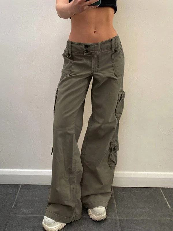 Buttoned Straight Leg Cargo Jeans
