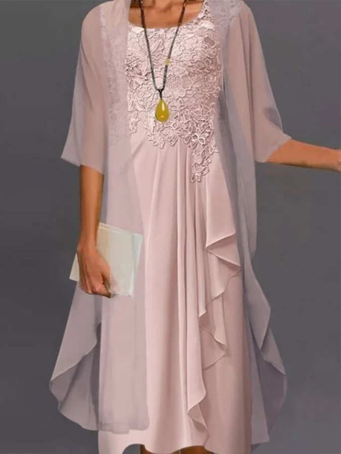 Chiffon Solid Lace Two Piece Dress