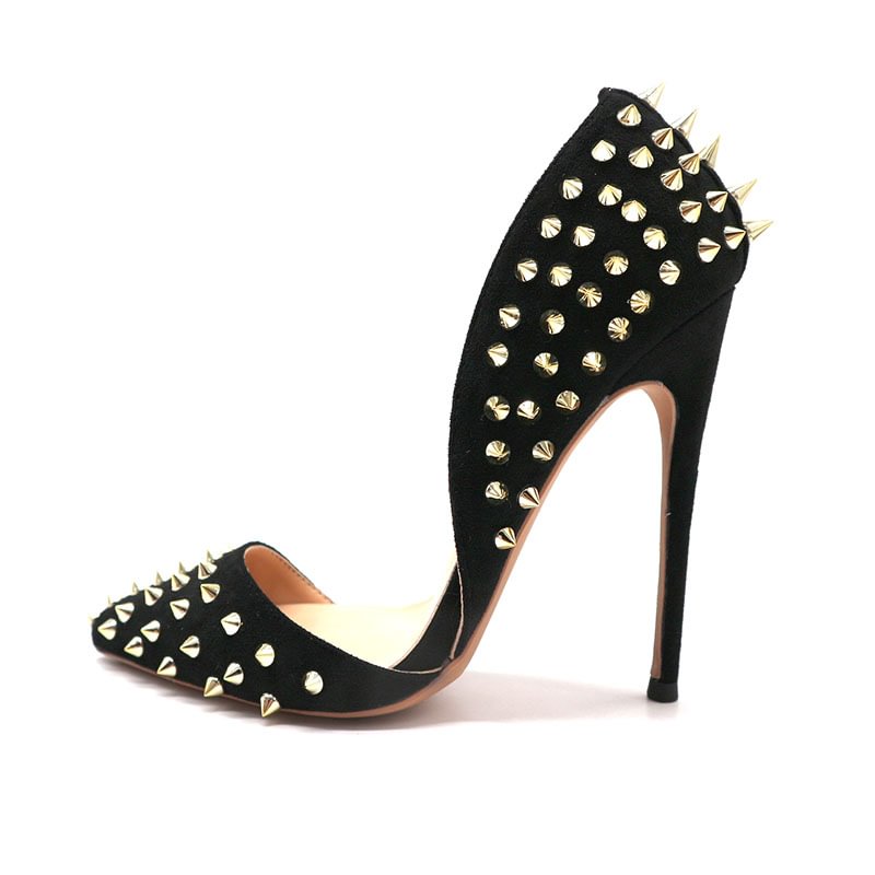 Women's Shoes Black Suede Gold Rivet-PABIUYOU- Women's Fashion Leader