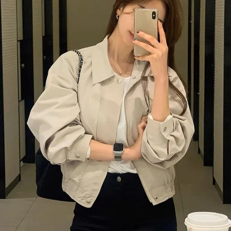 2025 Autumn Collection Korean New Thin Short Jacket Women's Simple Casual Versatile Work Clothes Top Loose Fit