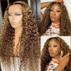Hightlight Brown Mixed Blonde Brazilian Water Wave Long Hair Curly Wig
