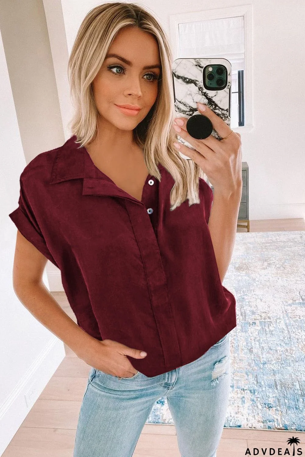 Collared Button Short Sleeves Shirt