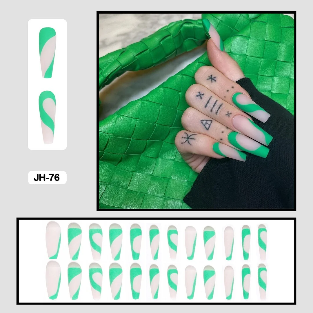 24pcs/box Long Trapezoid Fake Nails Geometric Simplicity Personality Graffiti Animal Pattern Nail Art Nails Press on With Glue-Nail Inspo