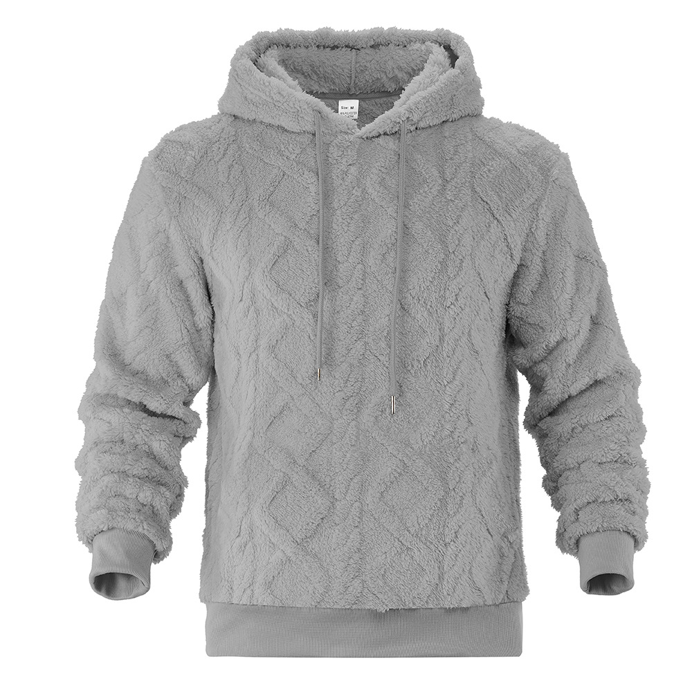 S-3XLTexture Plush Diamond Hooded Loose Fleece-lined Sweatshirt
