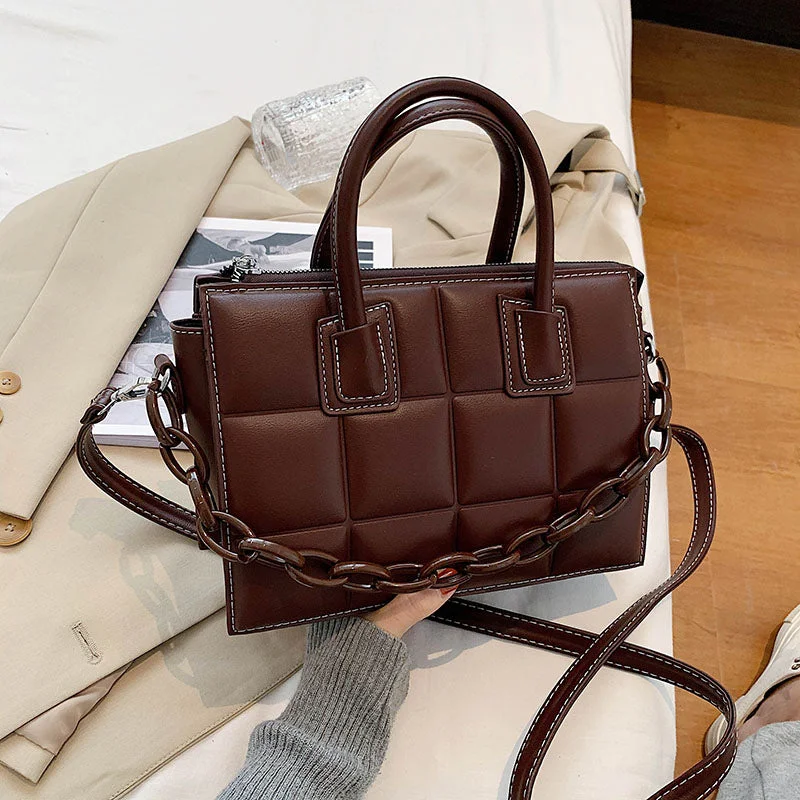 2021 New Fashion High Quality PU Leather Women's Designer Shoulder Crossbody Bag Branded Lady Chain Lattice Totes Handbags