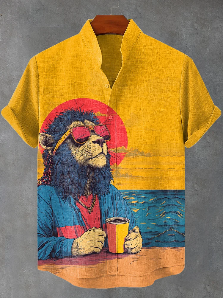 Men's Chilling Sunrise Coffee Art Print Shirt