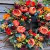 Peony Pumpkin Wreath Decorative Door Garland for Harvest Festival Decor (40CM)