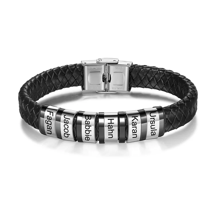 6 Names-Personalized Braided Leather Bracelet Custom Men's Bracelet Engraved 6 Names for Him