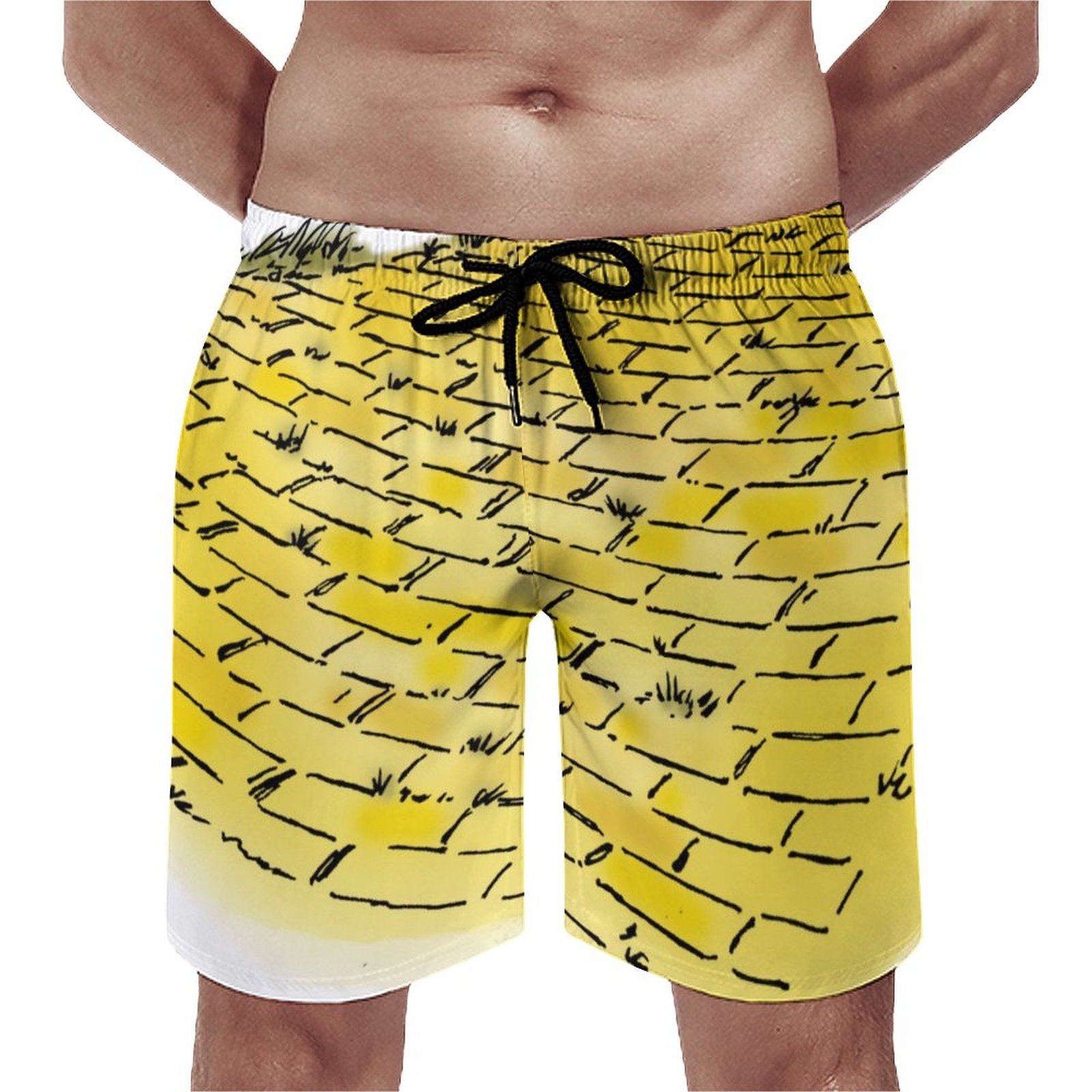 Vintage Of Oz Yellow Brick Road Pattern Elegant Men's Swim Trunks Summer Board Shorts Quick Dry Beach Short with Pockets
