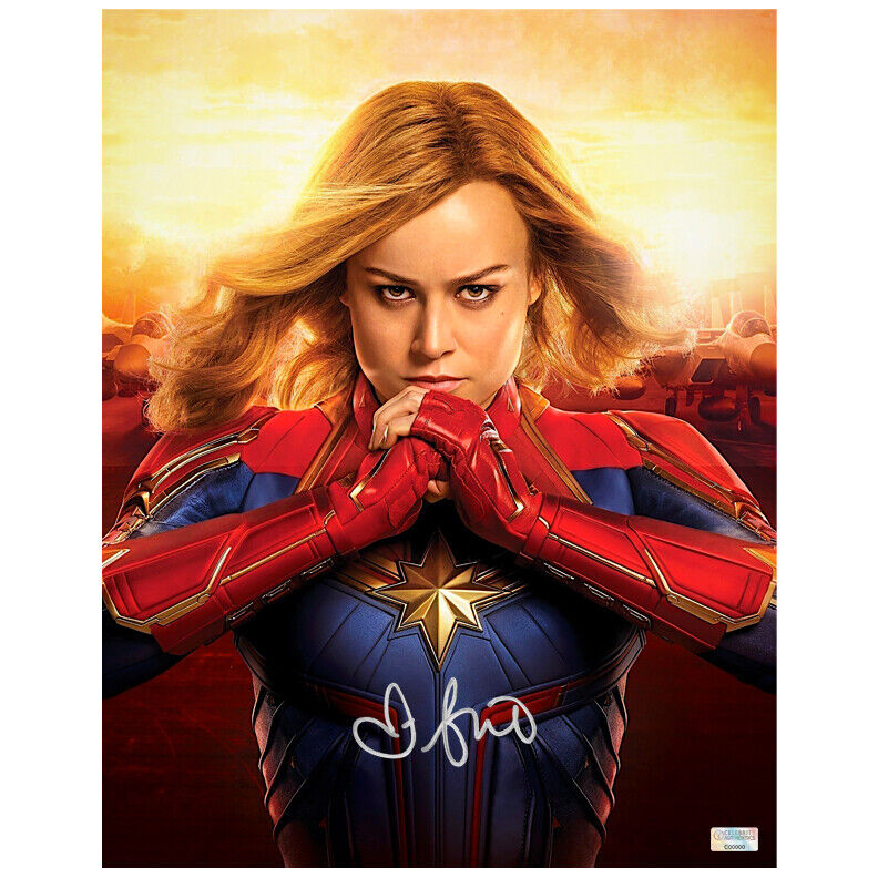 Brie Larson Autographed Captain Marvel Battle Ready 11x14 Photo Poster painting