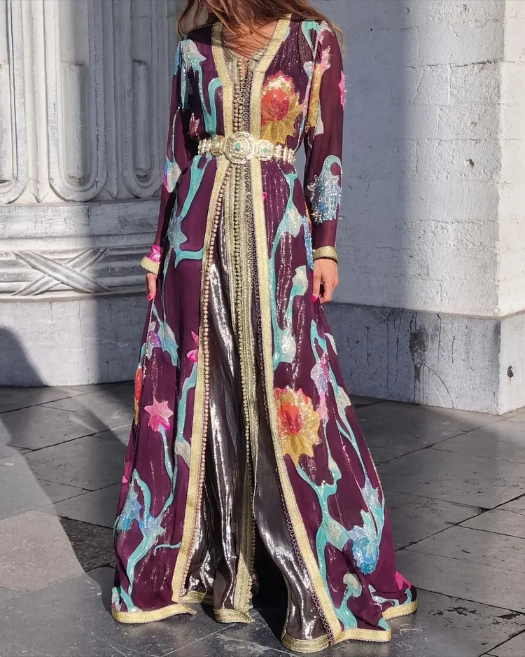 Women's V-neck Sequin Moroccan Dress