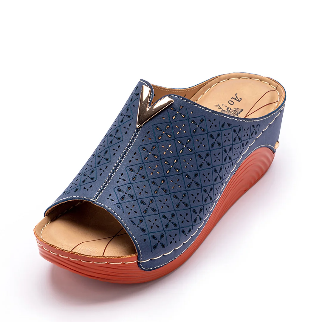 Letclo™ 2021 Summer Fashion Hollow Out Peep Toe Platform Women Split LuoGe Wedges Sandals Slippers letclo Letclo