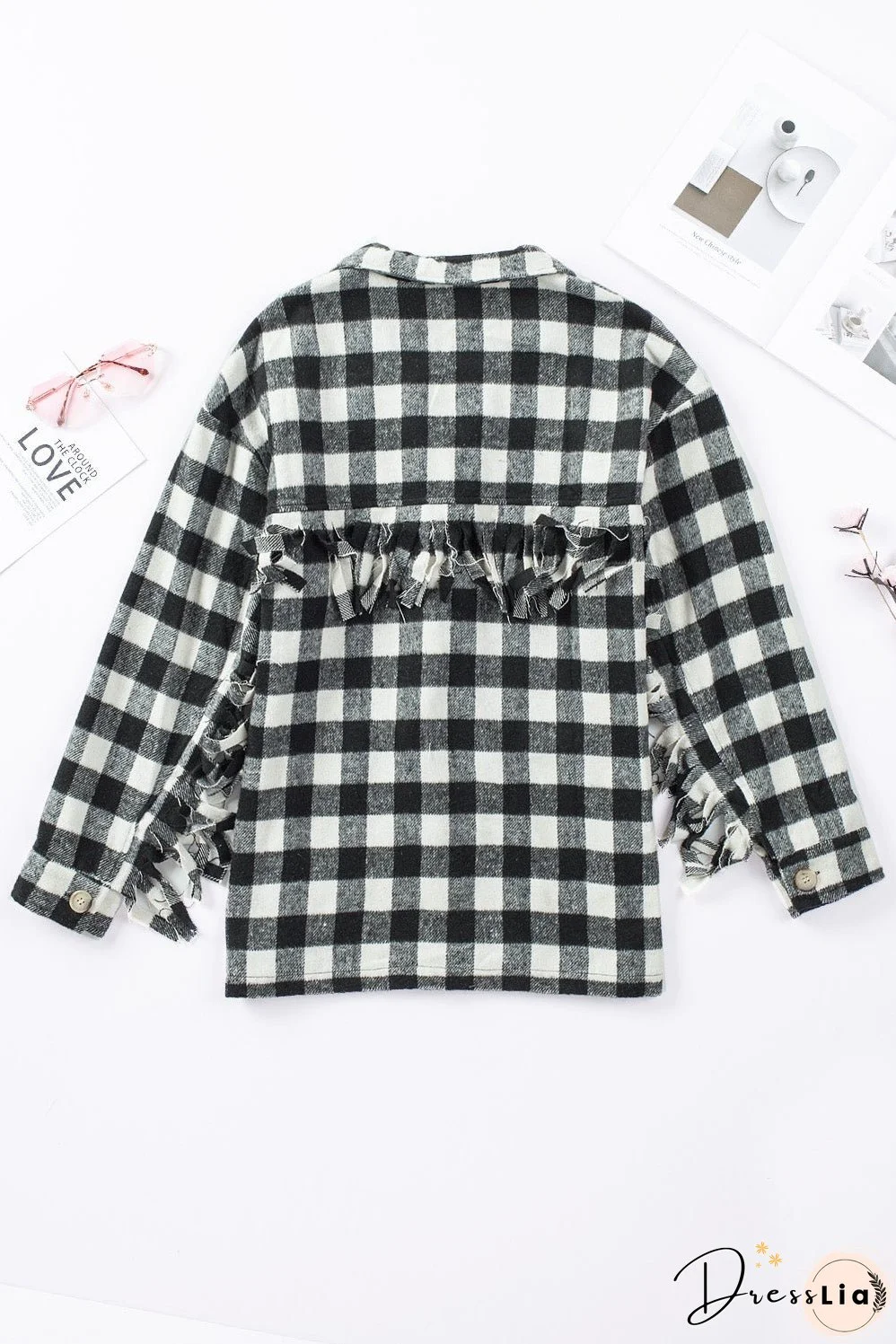 Fringed Plaid Print Shacket