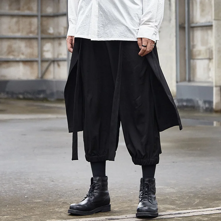 Dawfashion Techwear Streetwear-Darkwear Tethered Placket Solid Color Casual Culottes Pants-Streetfashion-Darkwear-Techwear